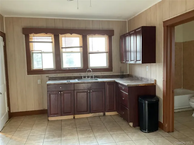 a kitchen with a sink and a wooden cabinets