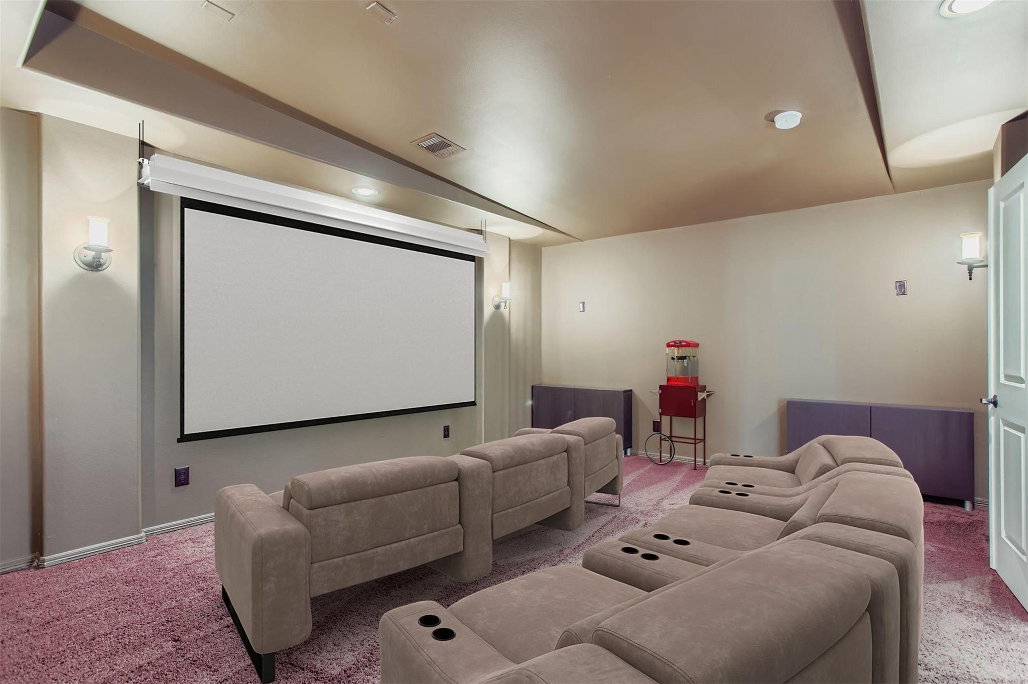 6 Freestone Stream Place The Woodlands, TX 77389 - Photo 47 of 50 a living room with furniture and a projector screen