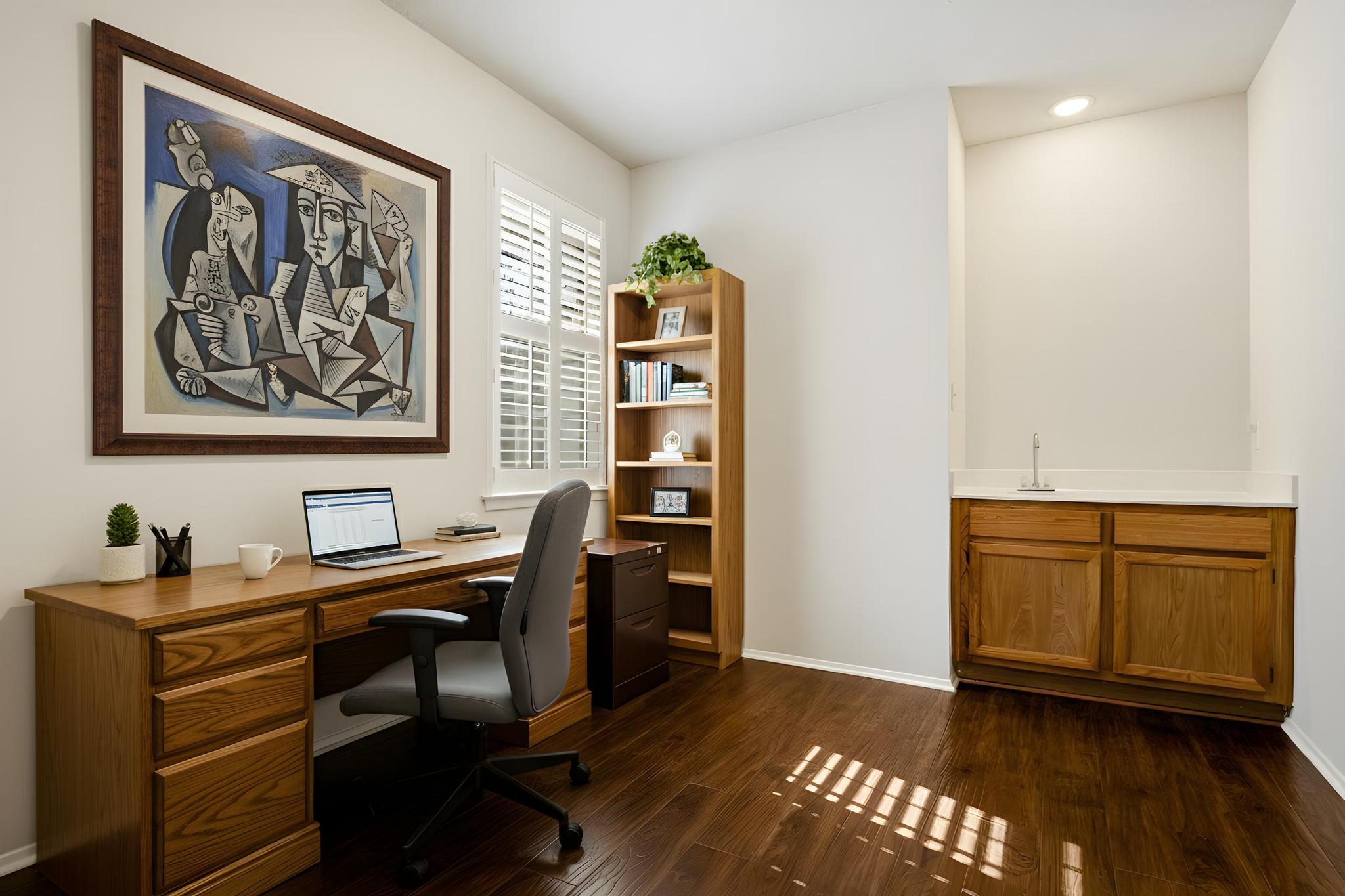 6501 Brush Country Road, Unit 109 Austin, TX 78749 - Photo 14 of 26 a view of a workspace with furniture and wooden floor