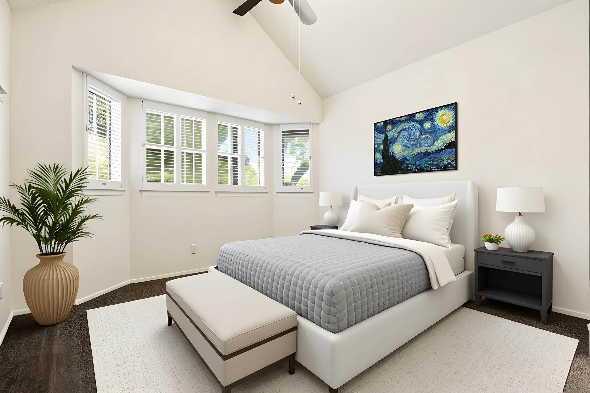 6501 Brush Country Road, Unit 109 Austin, TX 78749 - Photo 16 of 26 a bedroom with a bed and a potted plant