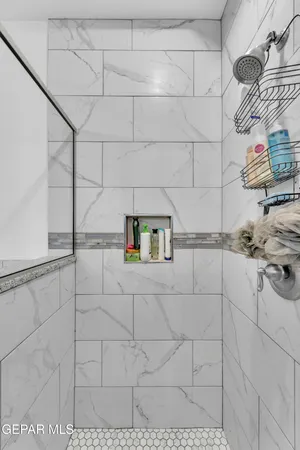 a bathroom with a bathtub