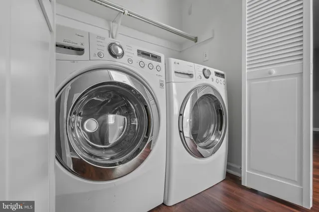 a utility room with dryer and washer