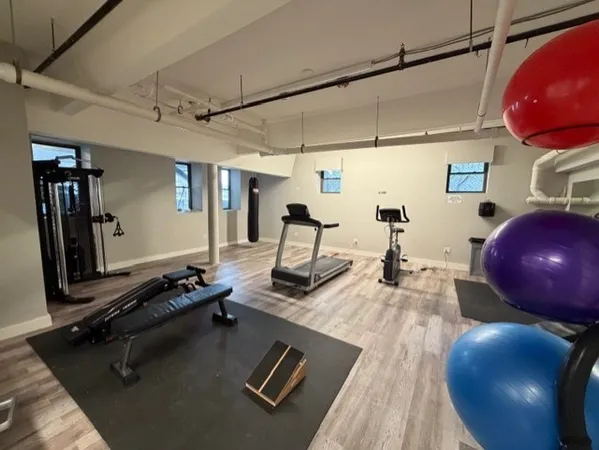 a room with gym equipment