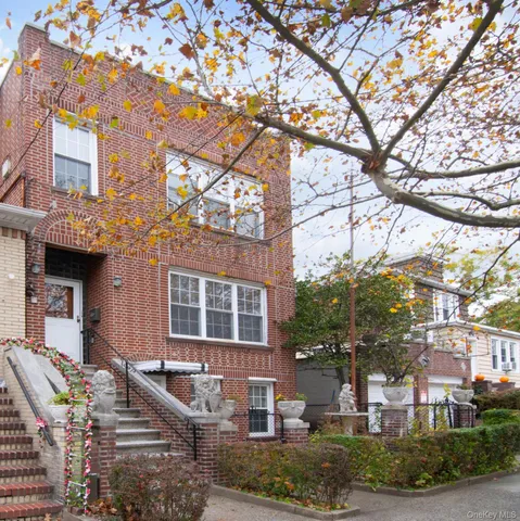 a front view of a building with street view