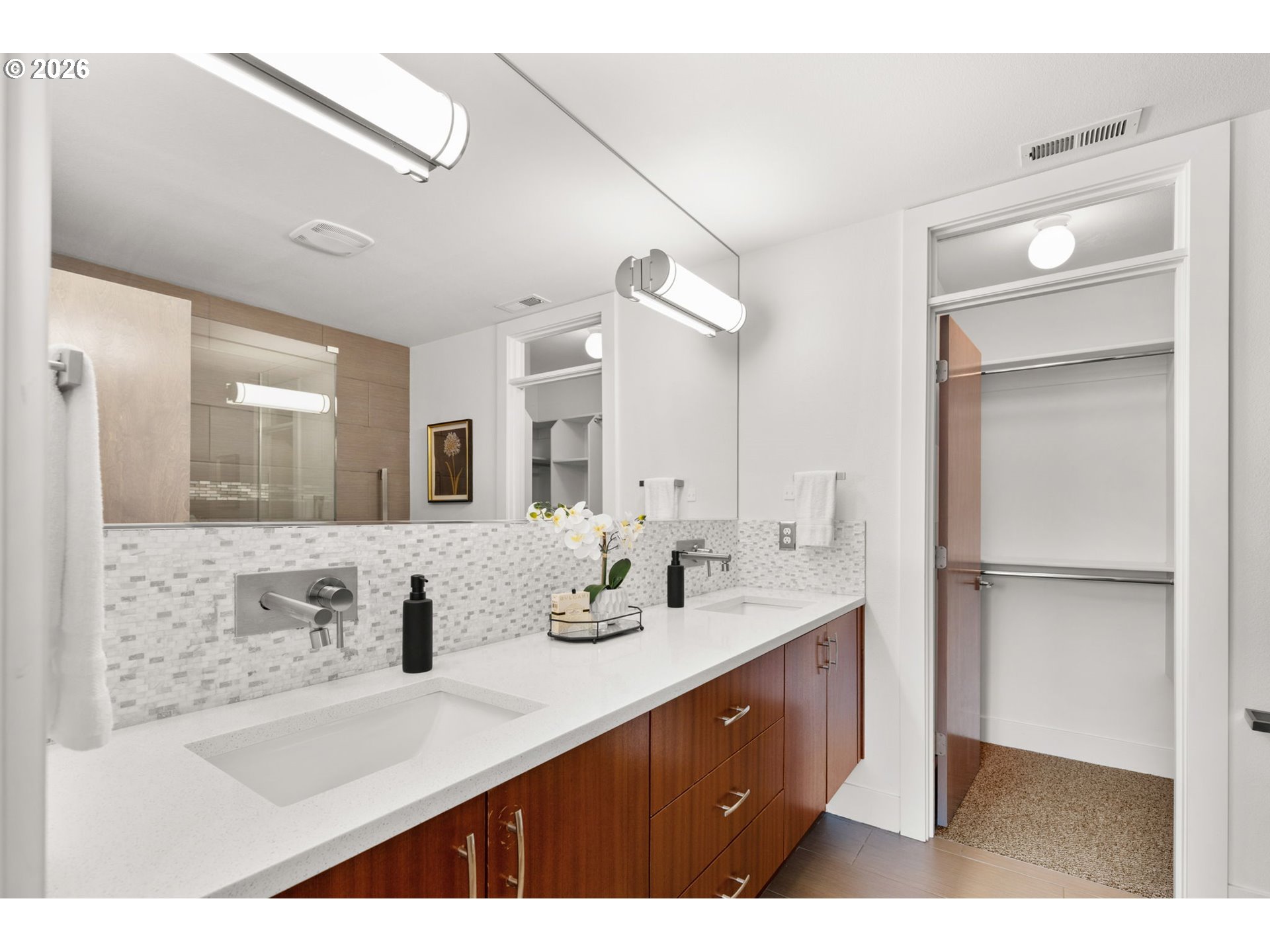 2626 Southeast 16th Avenue Portland, OR 97202 - Photo 37 of 48 a bathroom with a sink double vanity and mirror