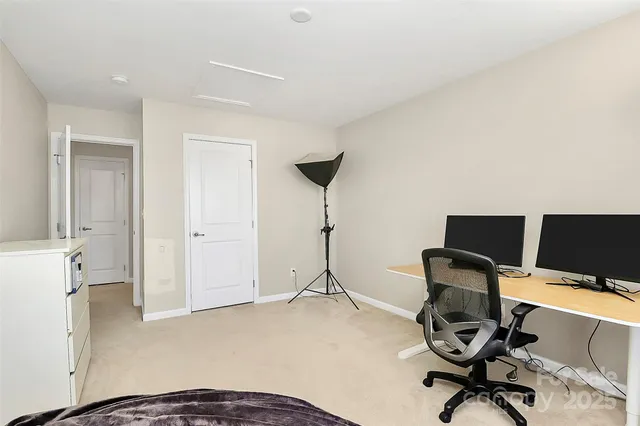 a workspace with a desk and chair