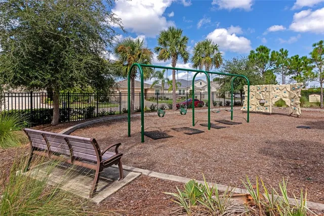 a view of a park with slide