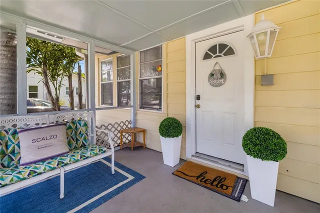 a front door with couch