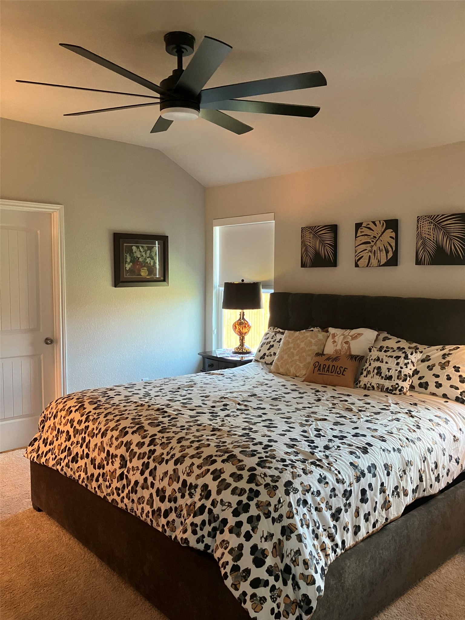 119 Mercer Street Bastrop, TX 78602 - Photo 12 of 19 Bedroom with carpet floors, vaulted ceiling, and ceiling fan