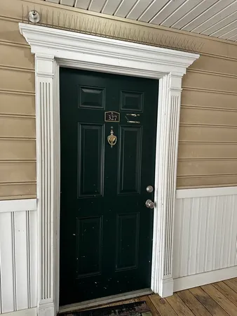 a view of wooden door