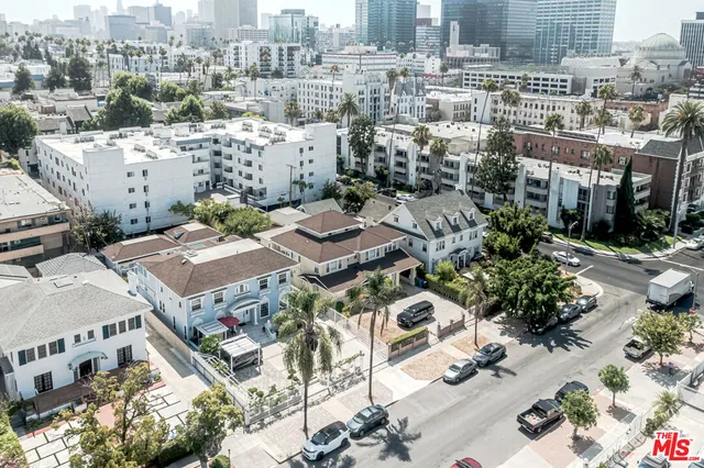 a view of city with tall buildings