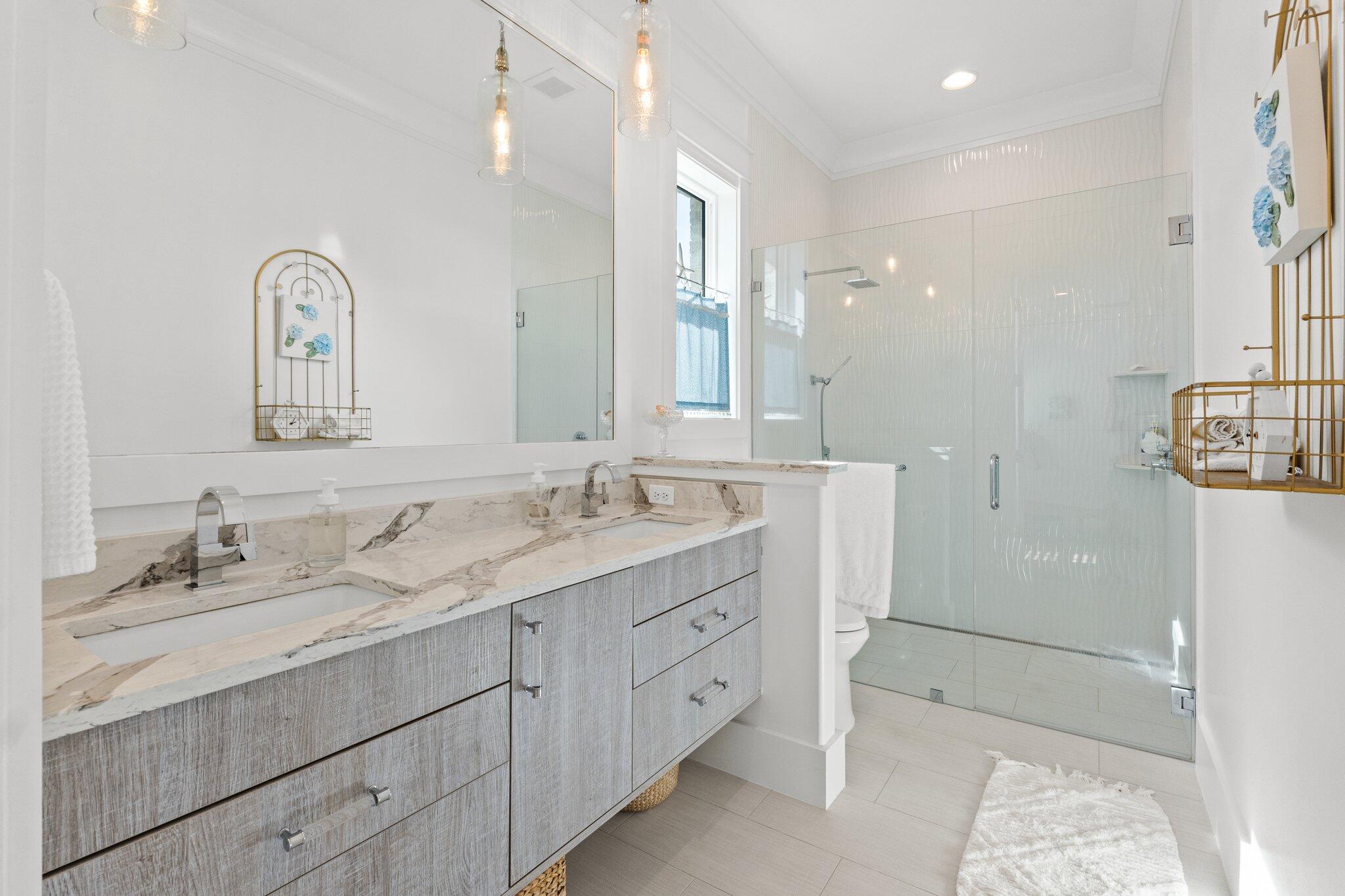 479 Ridge Road Santa Rosa Beach, FL 32459 - Photo 17 of 46 a bathroom with a double vanity sink and mirror