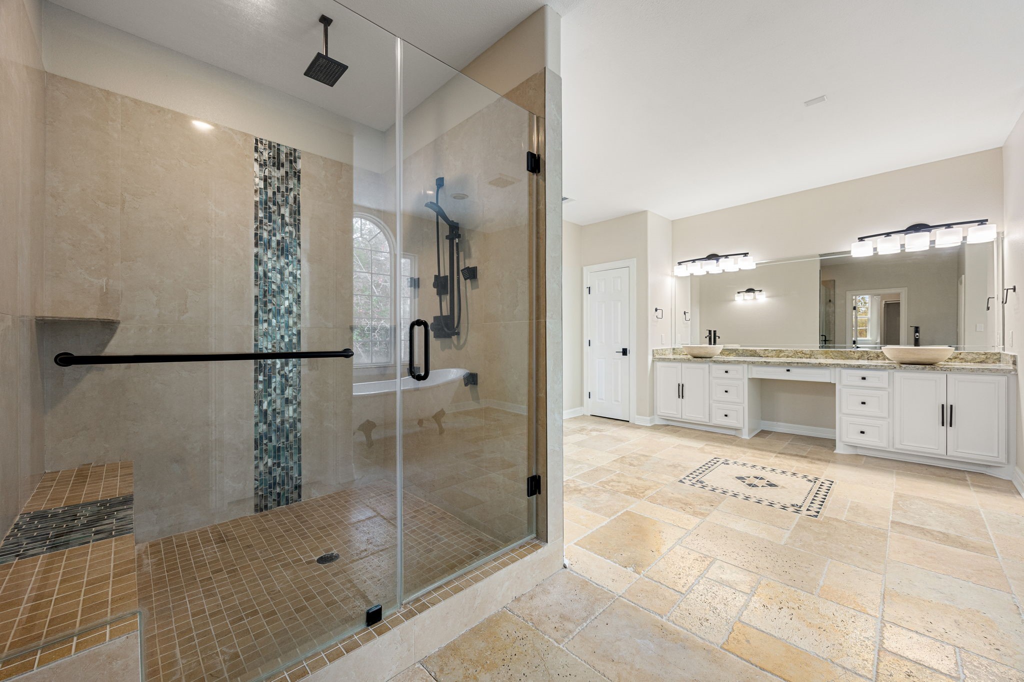 14882 Gingham Road Montgomery, TX 77356 - Photo 39 of 50 a bathroom with a granite countertop sink mirror and shower