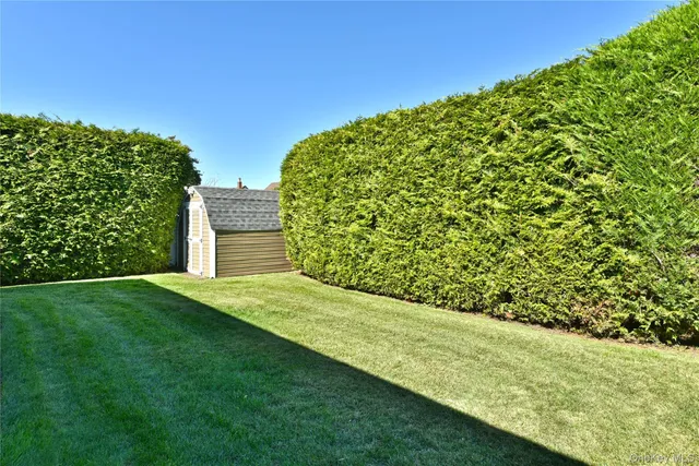 a view of a garden with an outdoor space