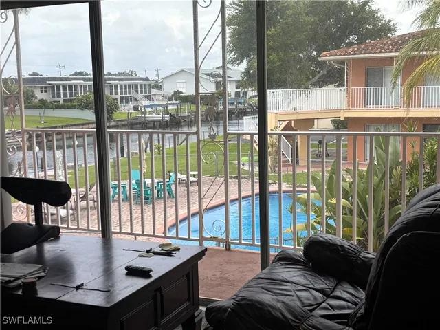 a balcony view with a couch