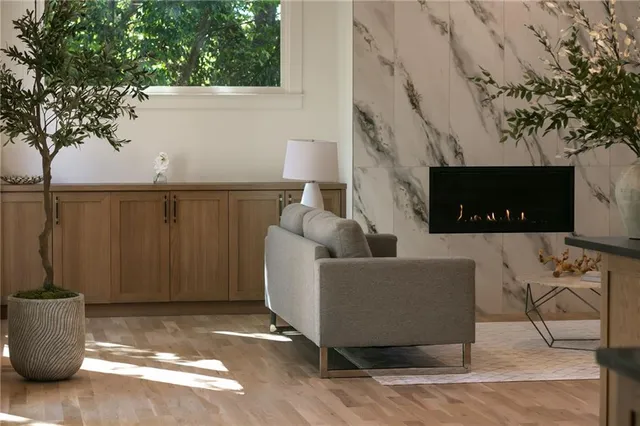 a view of a living room and dining room