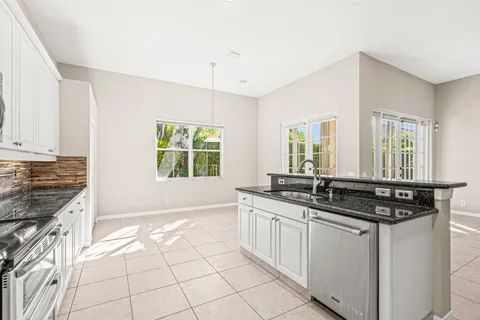 a view of a room with a large window