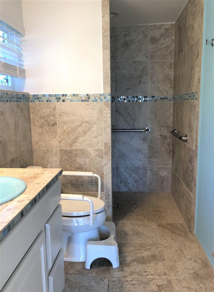 303 Waipalani Road Haiku, HI 96708 - Photo 25 of 29 a bathroom with a granite countertop toilet a sink and a shower