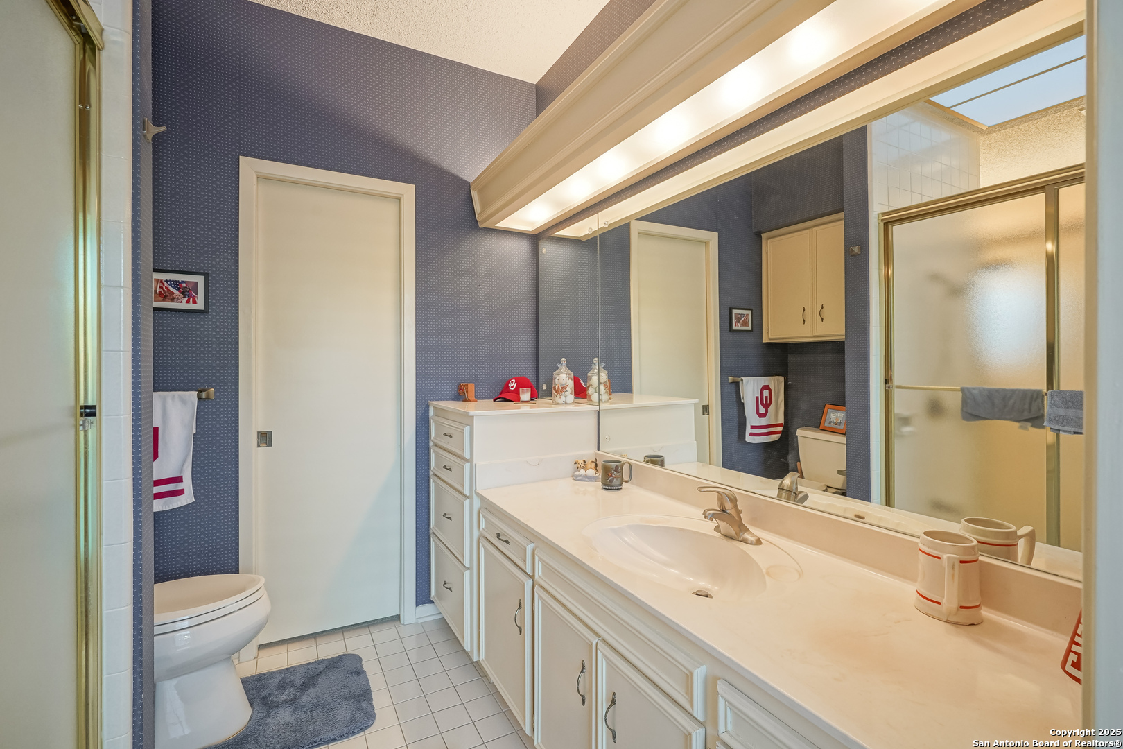 6118 Crescent Falls Windcrest, TX 78239 - Photo 51 of 60 a bathroom with a sink a toilet and a large mirror