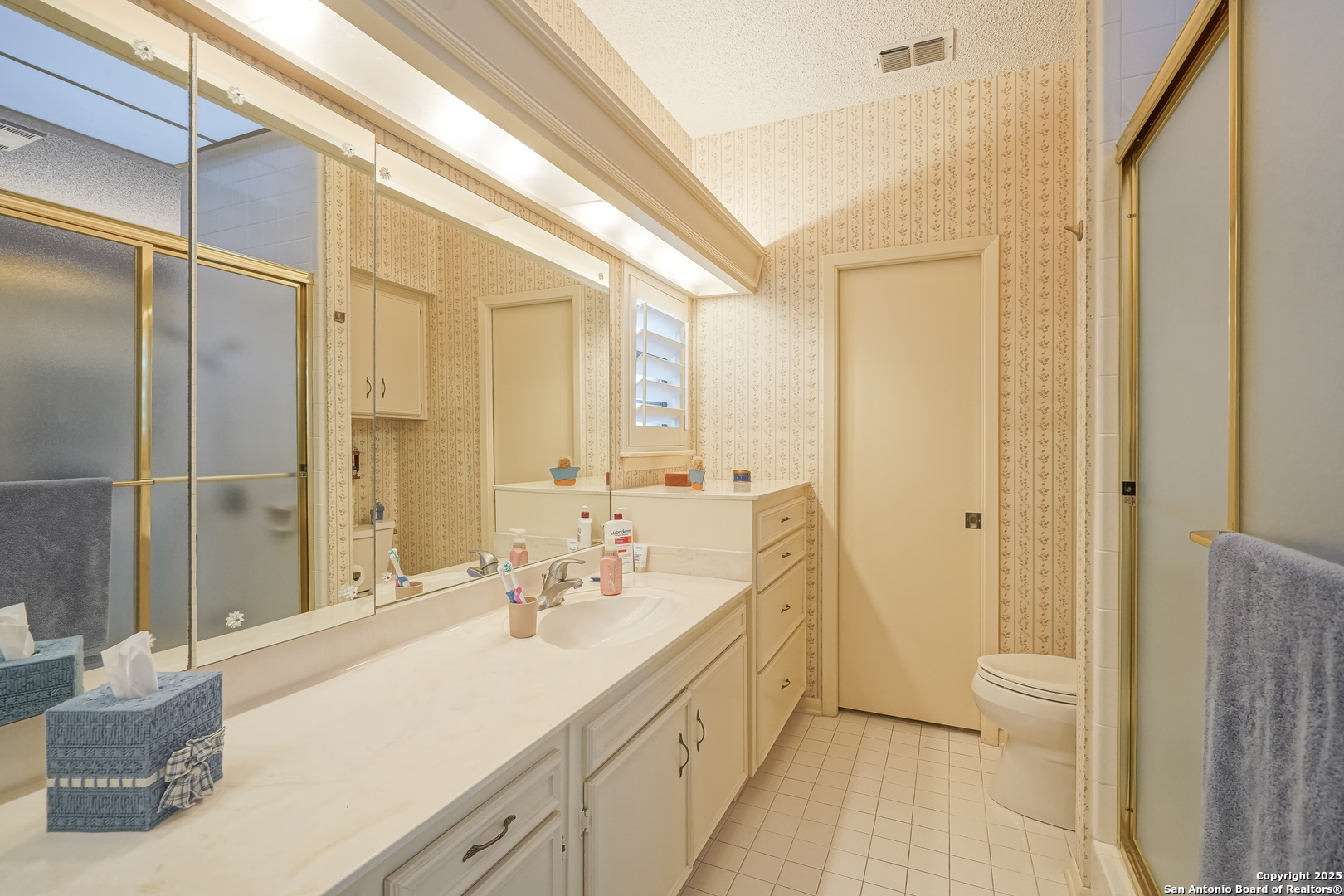 6118 Crescent Falls Windcrest, TX 78239 - Photo 52 of 60 a spacious bathroom with a shower sink and mirror