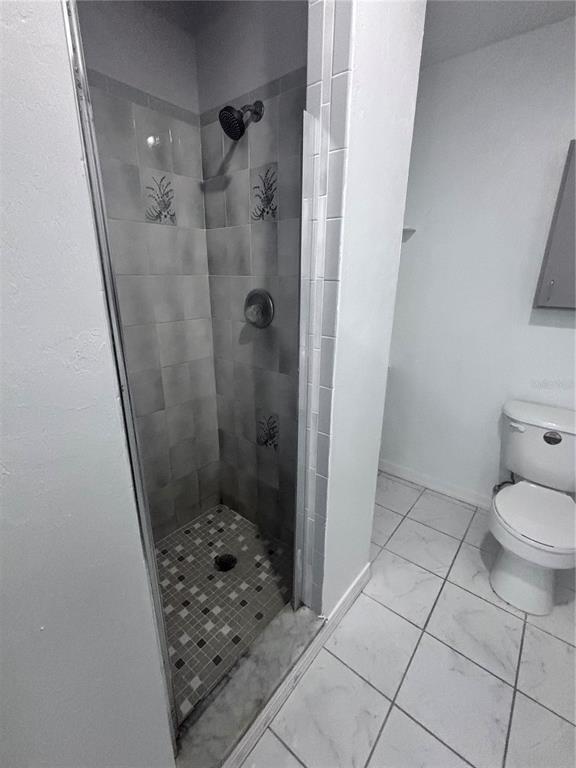 11806 Southeast 72nd Terrace Road Belleview, FL 34420 - Photo 10 of 13 a bathroom with a glass door shower and toilet