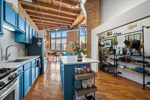 a kitchen with lots of counter top space