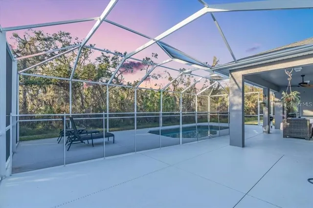 an outdoor view with patio