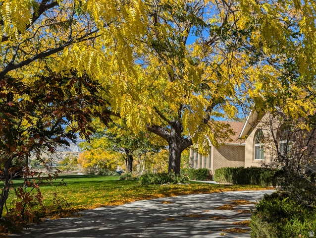 1040 West Mill Road Ferron, UT 84523 - Photo 101 of 117 Brick exterior, arched window, paved driveway, mature trees, manicured lawn