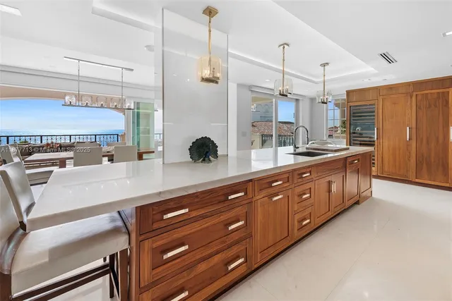 a view of a kitchen with stainless steel appliances granite countertop cabinets and a potted plant