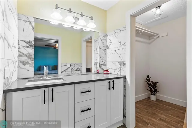 view of a bathroom with a sink and a shower