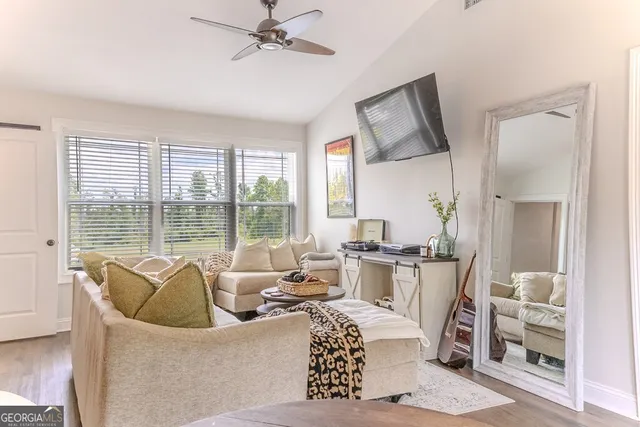 a view of a terrace with yard