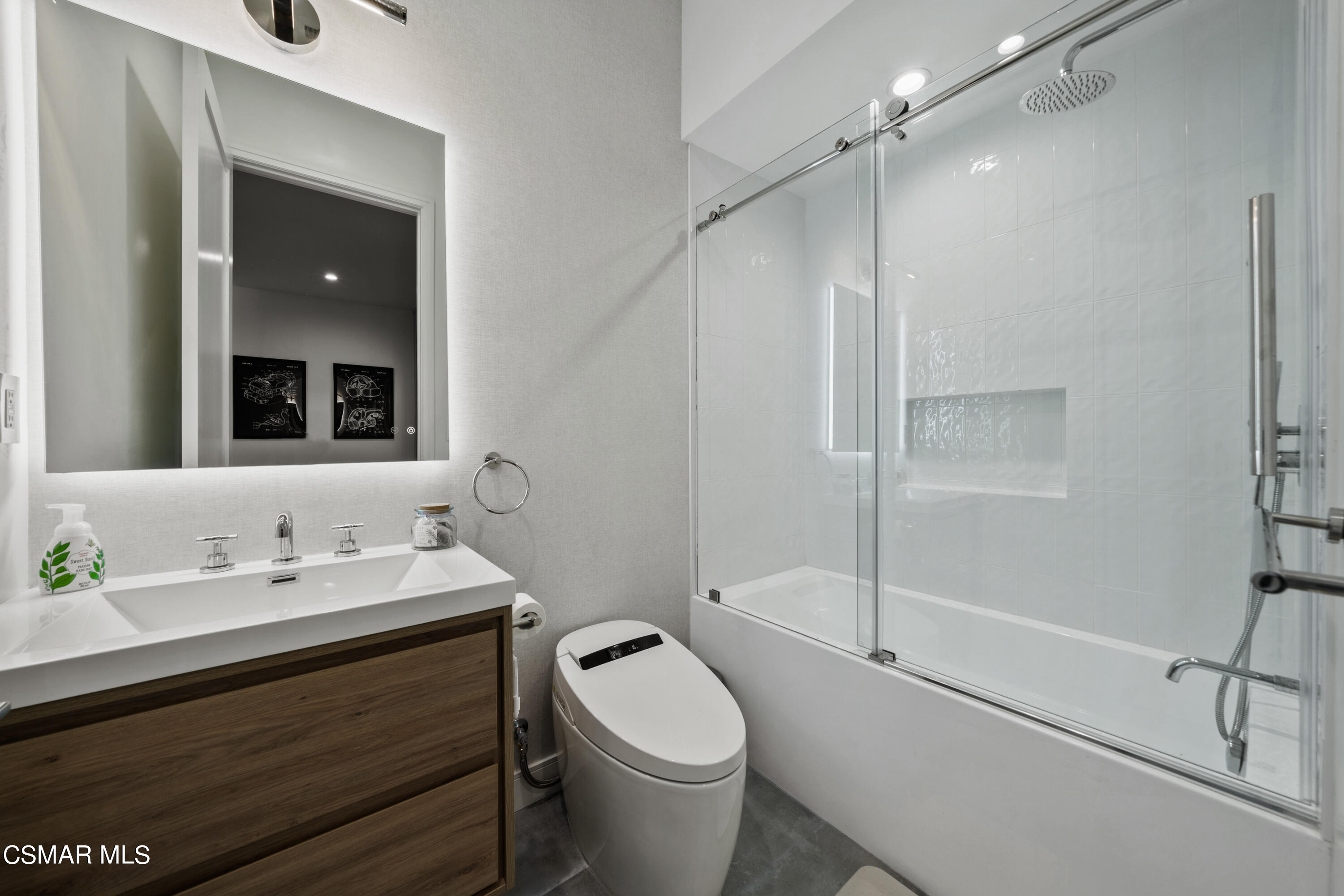 26205 Sand Canyon Road Canyon Country, CA 91387 - Photo 49 of 99 a bathroom with a sink a toilet and shower