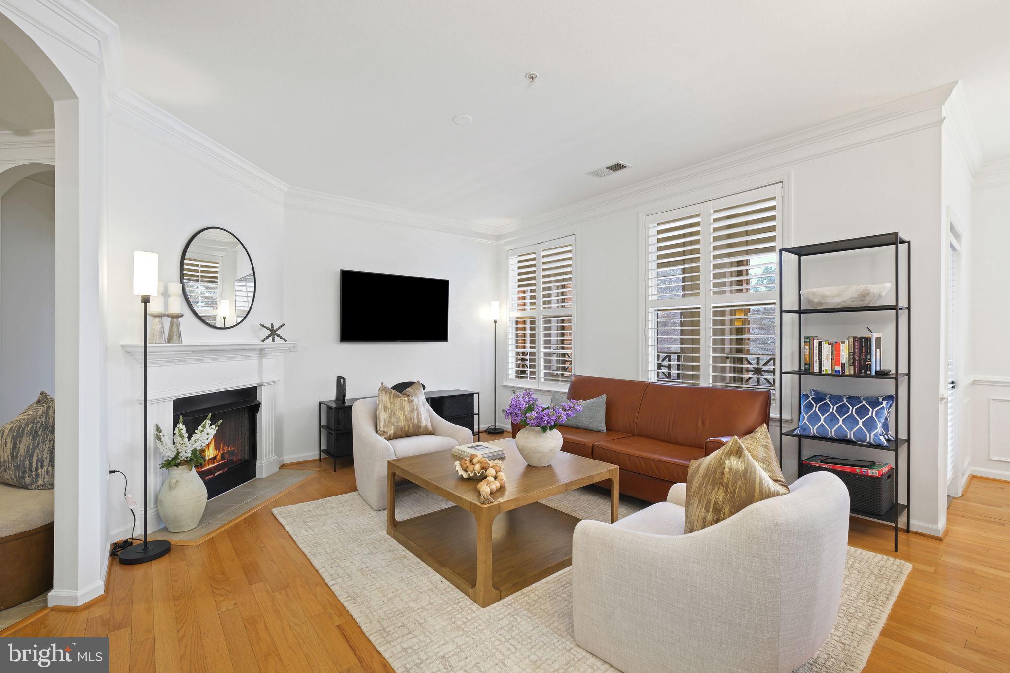 8 Granite Place, Unit 266 Gaithersburg, MD 20878 - Photo 7 of 49 a living room with furniture a fireplace and a flat screen tv