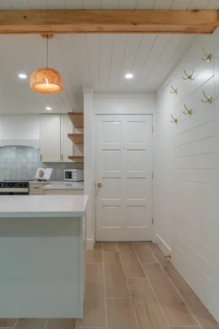 a view of cabinets and window