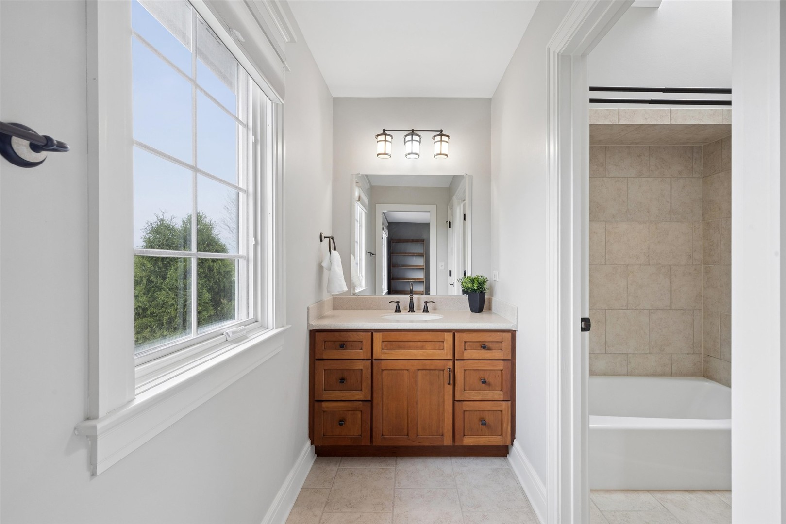 521 River Ridge Drive St. Charles, IL 60175 - Photo 26 of 46 a bathroom with a tub a sink and a mirror