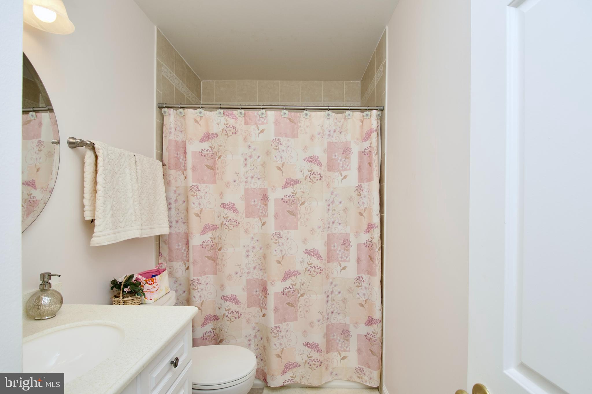 6690 Old Blacksmith Drive Burke, VA 22015 - Photo 18 of 46 a bathroom with a sink a toilet and shower curtain