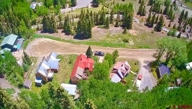 a view of a dry yard with trees