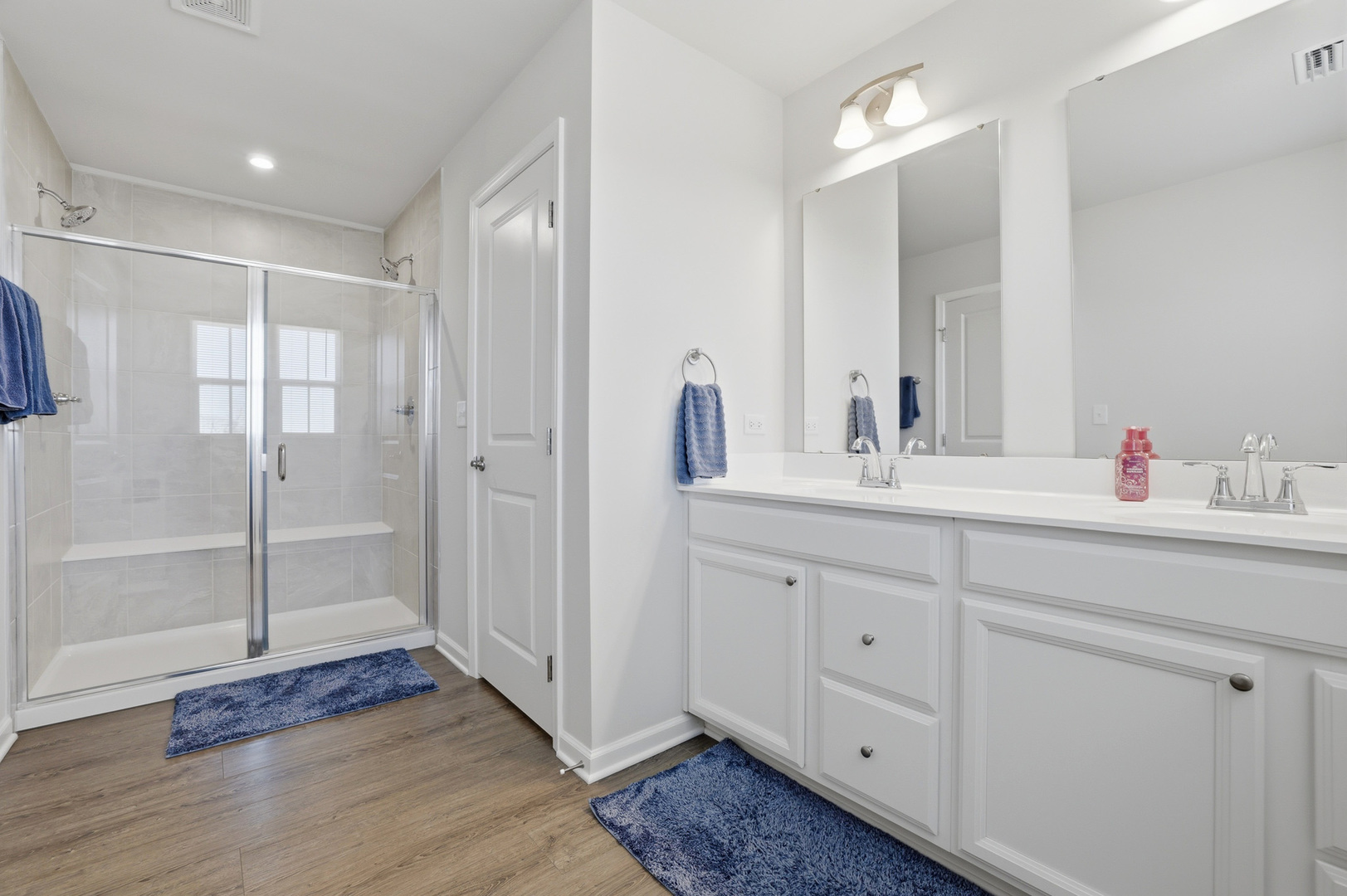 7232 Great Northern Trail Union, IL 60180 - Photo 22 of 48 a bathroom with a double vanity sink mirror and shower