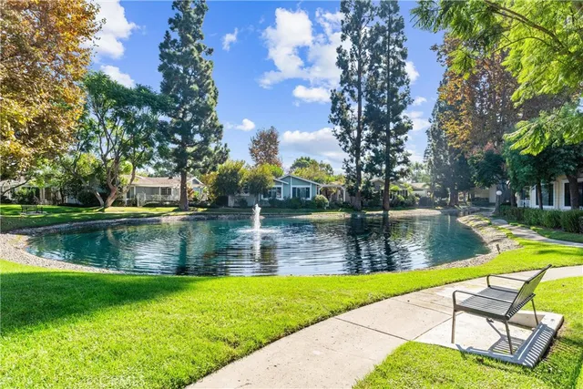 a aerial view of a house with a yard and potted plants