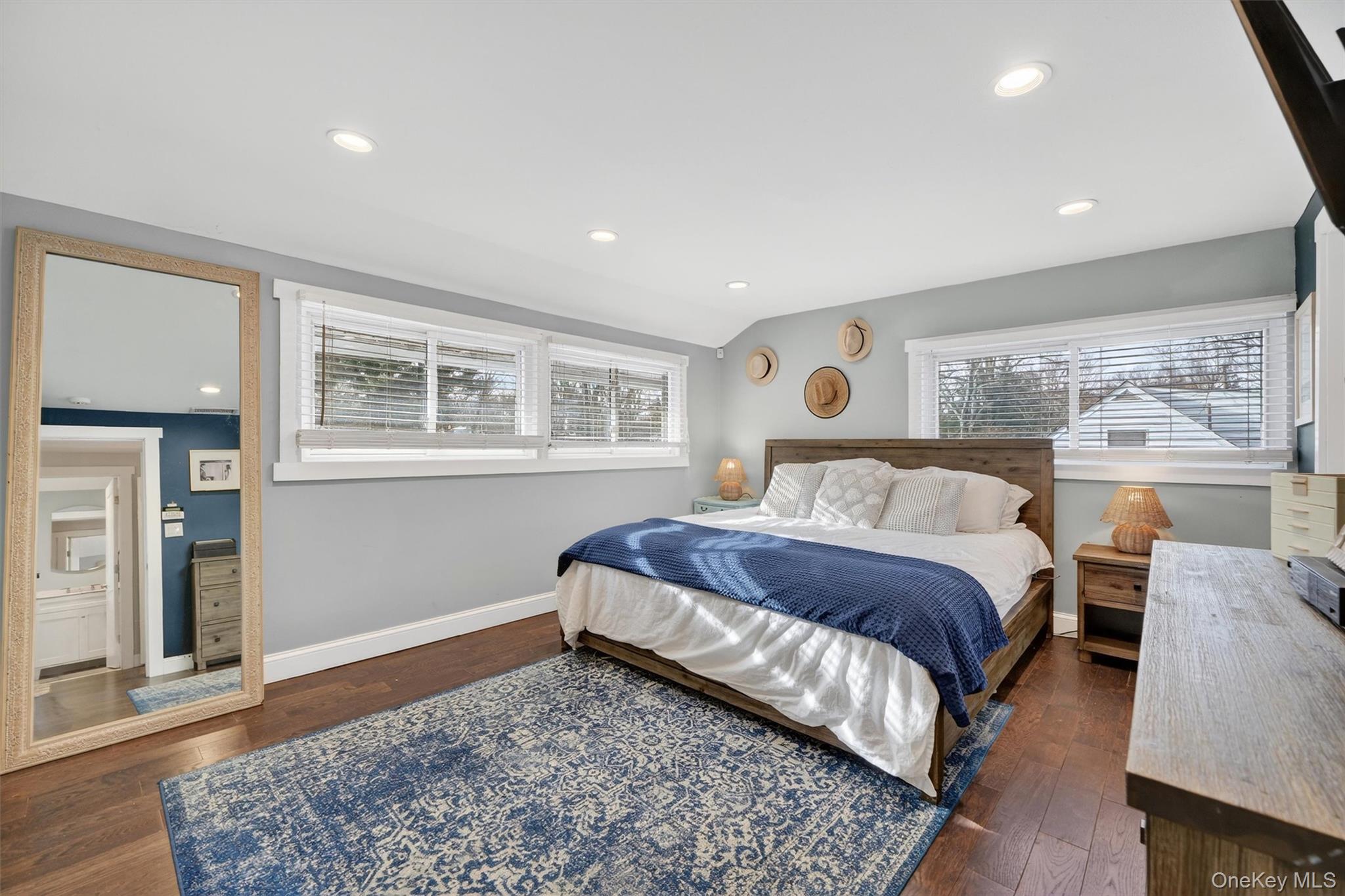 18 Lambert Lane New Rochelle, NY 10804 - Photo 29 of 47 Bedroom with lofted ceiling, dark wood-type flooring, and recessed lighting