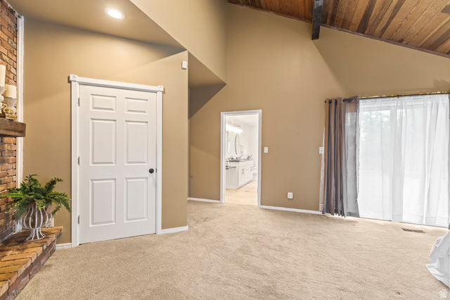 460 Omni Point Road Central Valley, UT 84754 - Photo 38 of 101 Vaulted wood-paneled ceiling with exposed beam