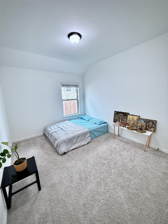 1209 Cole Ests Drive Georgetown, TX 78628 - Photo 17 of 33 Carpeted bedroom featuring vaulted ceiling and a textured ceiling