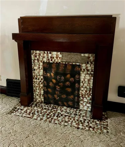 a close view of a fireplace