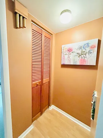 a view of a small space with a window