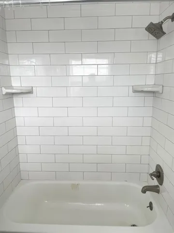 a bathroom with a bathtub