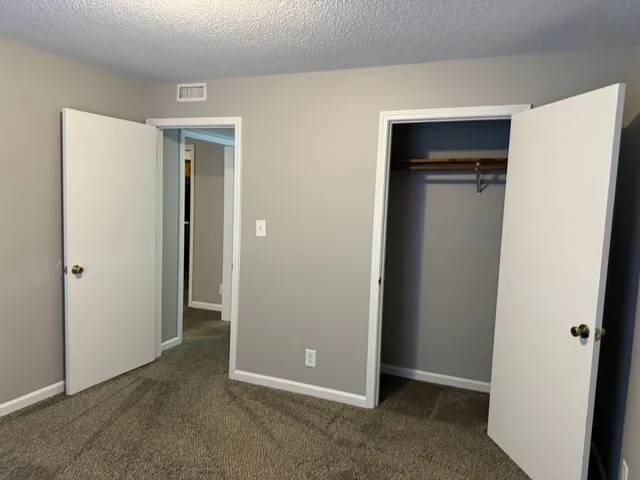 a view of an empty room with closet area
