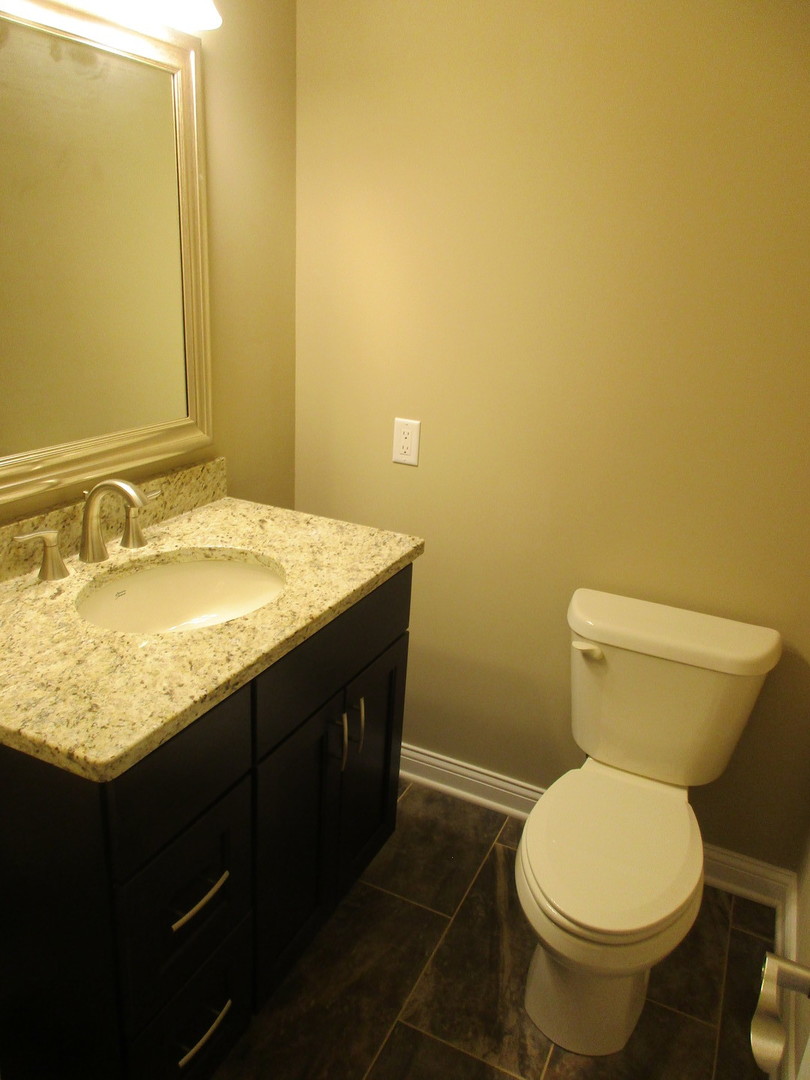 507 San Carlos Road Minooka, IL 60447 - Photo 11 of 48 a bathroom with a granite countertop toilet and a sink