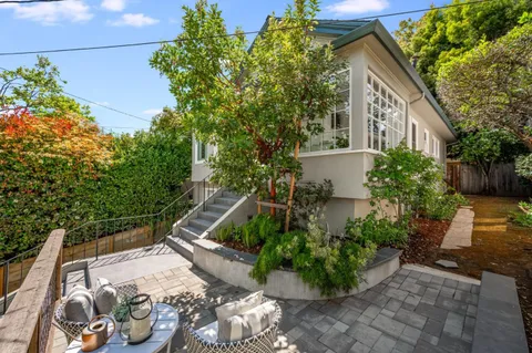a backyard of a house with lots of green space