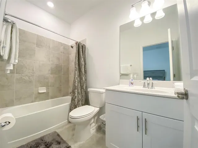 a bathroom with a sink a toilet and a mirror a bathtub
