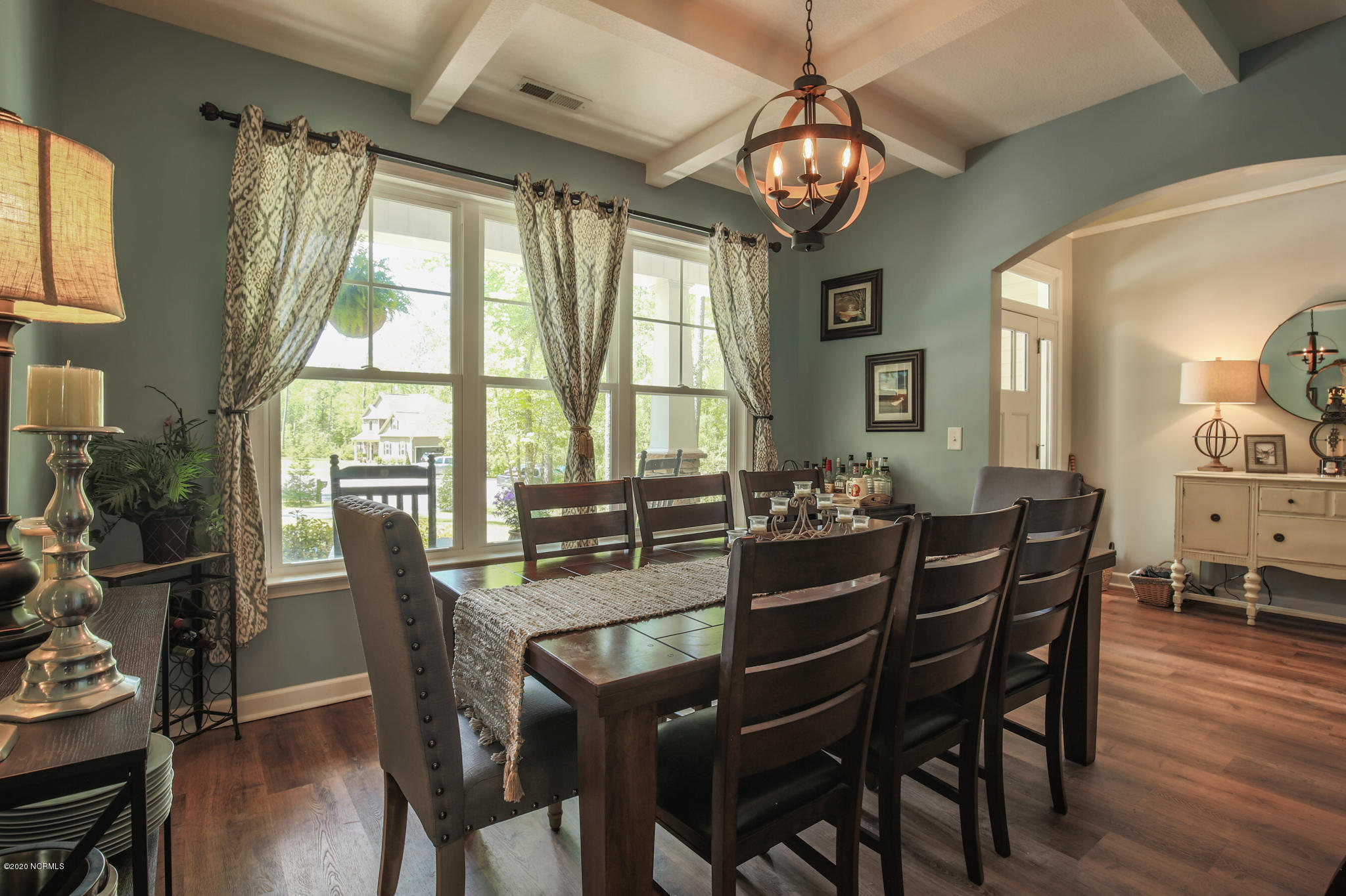 146 Forest Ridge Trail Stella, NC 28582 - Photo 23 of 58 Formal dining, coffered ceiling, large windows, beautiful lighting